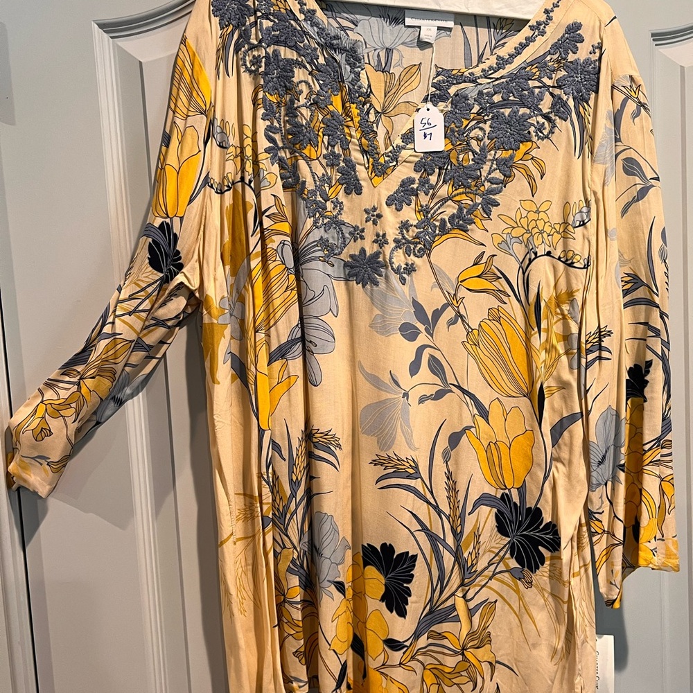 Charter Club Yellow and Gray Floral Top